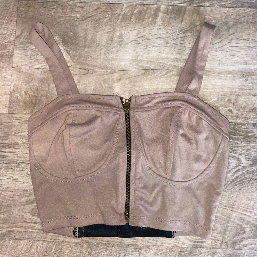 Tan Zip Up Cropped Top
